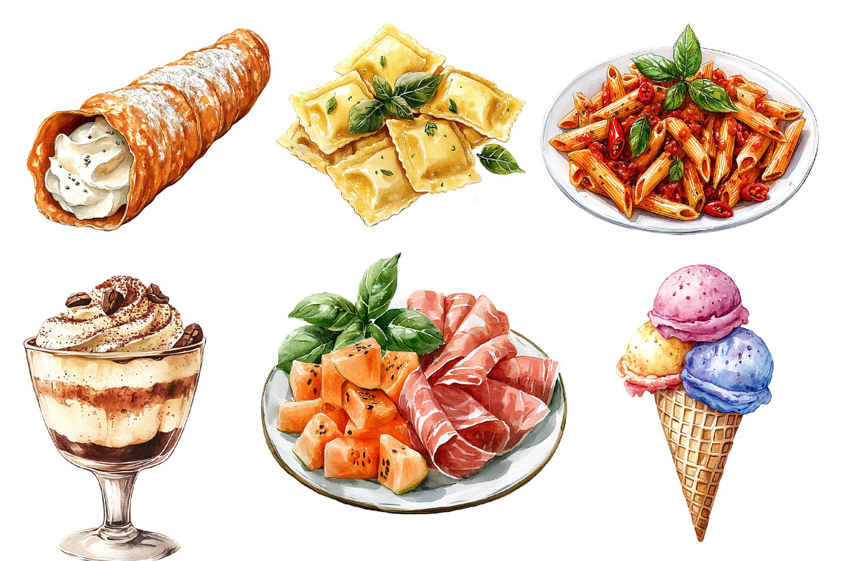 Italian Food  Watercolor clipart, an Illustration by Designworld (Photo 5 of 7)