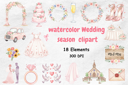 Watercolor Wedding Season Clipart