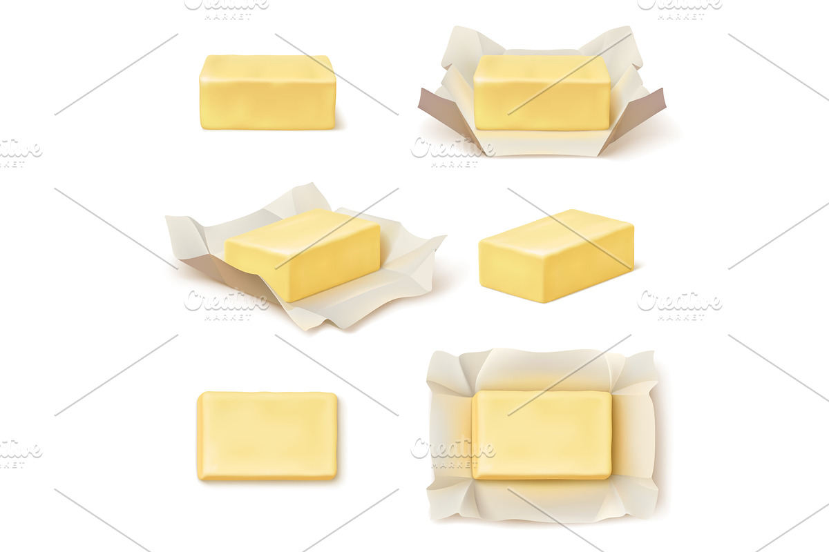 Realistic butter block. 3d margarine, a Food Illustration by Stock-Smart-Start