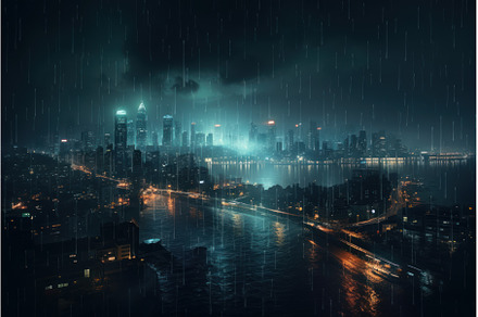 Urban night rain city. Generate Ai, a Transportation Photo by Ylivdesign