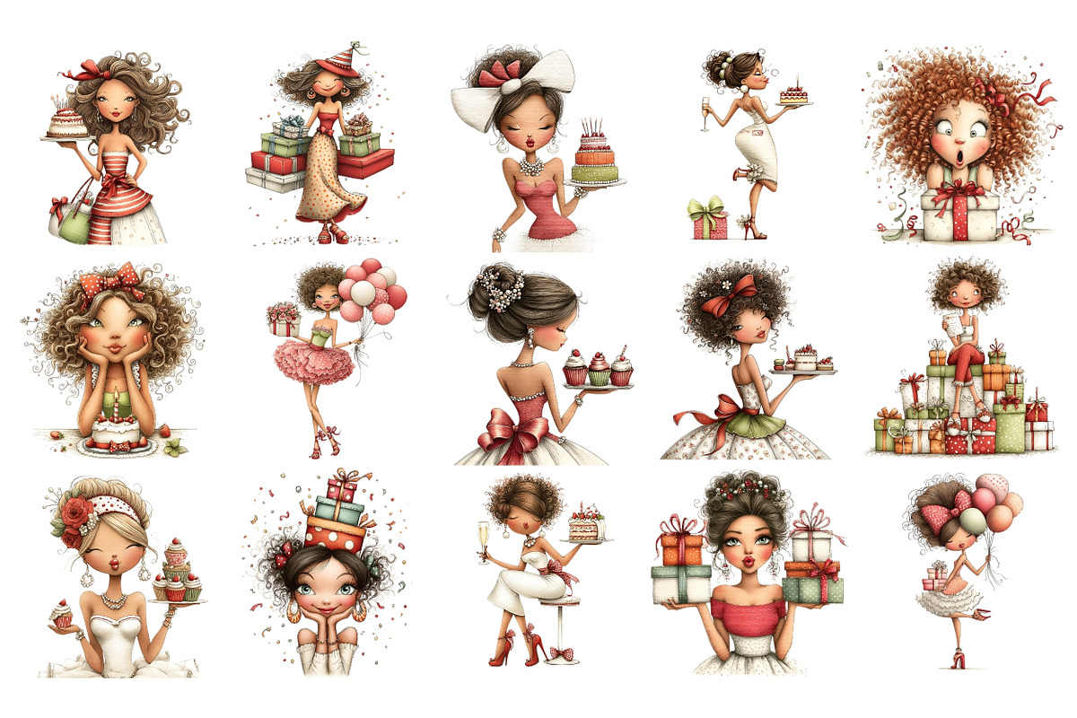 Birthday Woman PNG Clipart Bundle, a Person Illustration by Nicolle's Colorful Art (Photo 4 of 5)