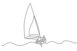 Sailing Boat On Wave Of Sea