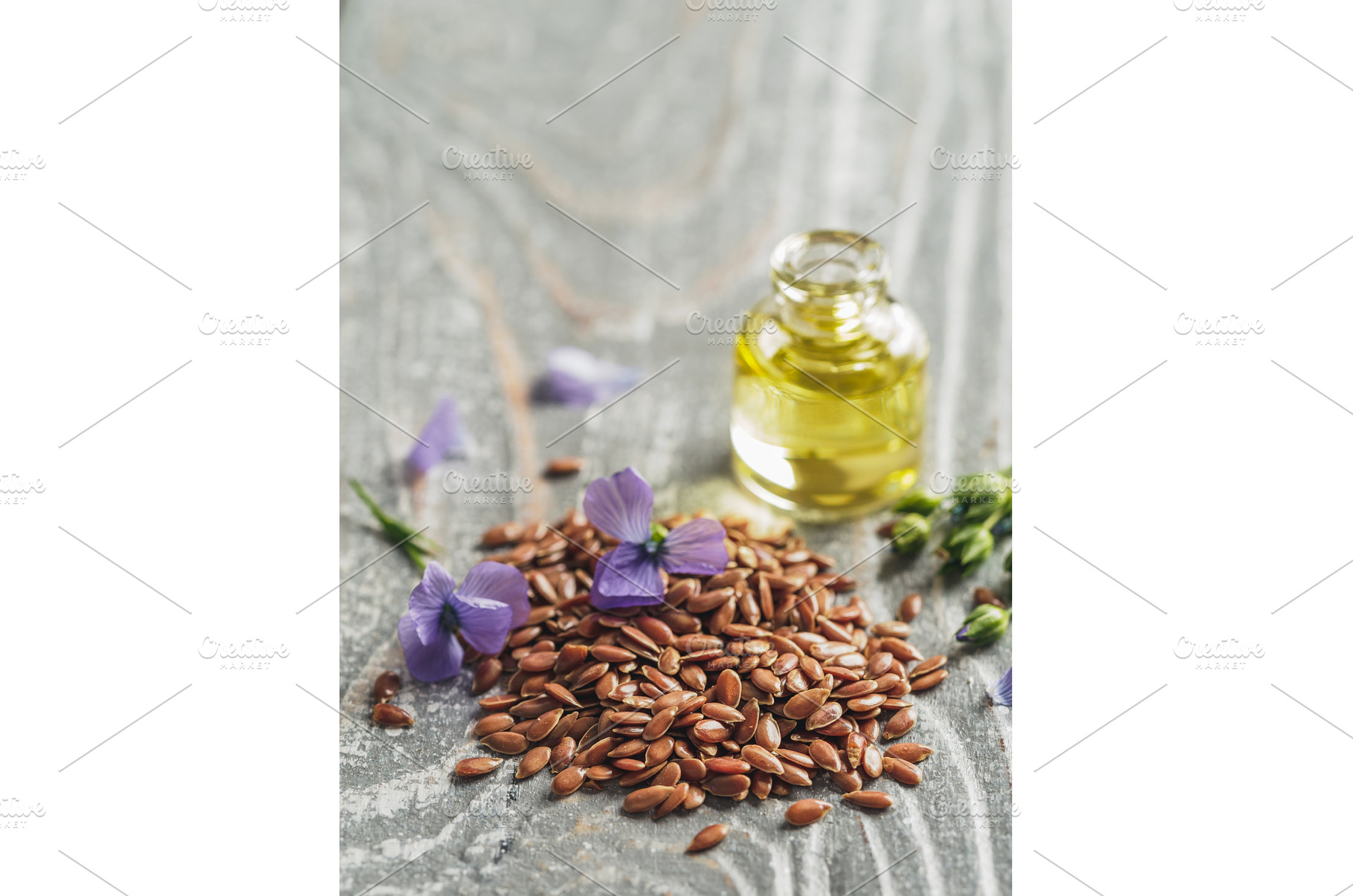 Flax seeds and flaxseed oil with, a Food & Drink Photo by Fascinadora