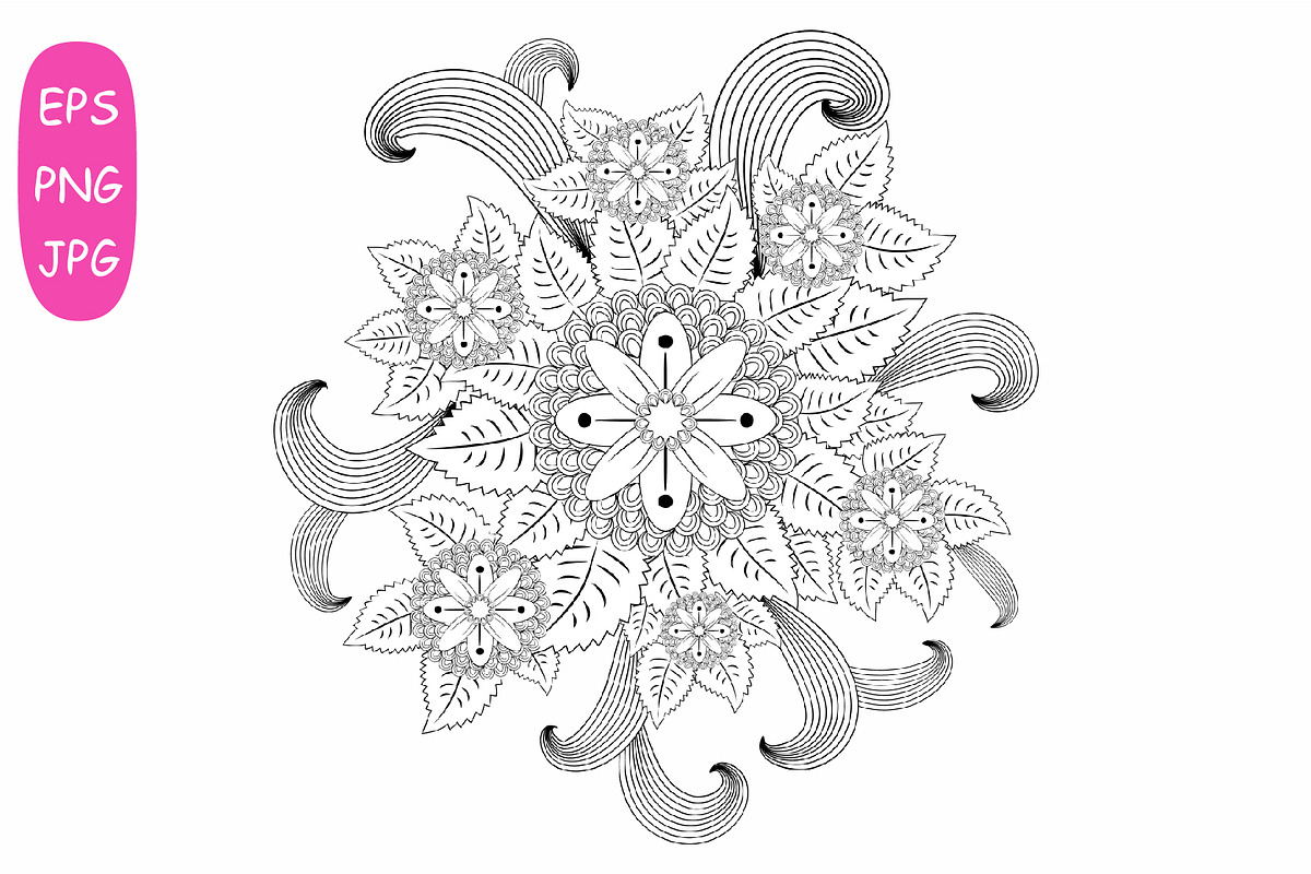Flower Mandala: 5 Coloring Pages, a Poster Template by Michiru13 (Photo 2 of 6)