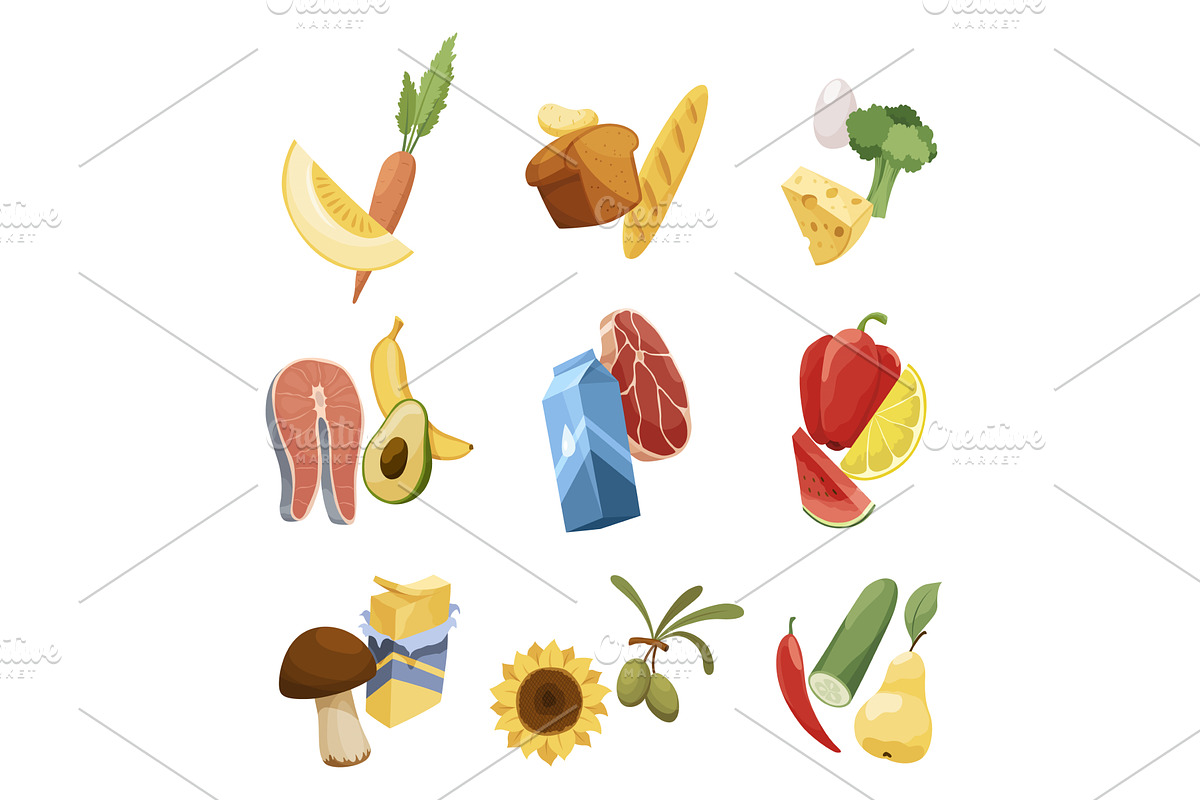 Colorful Variety of Fresh Food, a Food Illustration by Things for designers