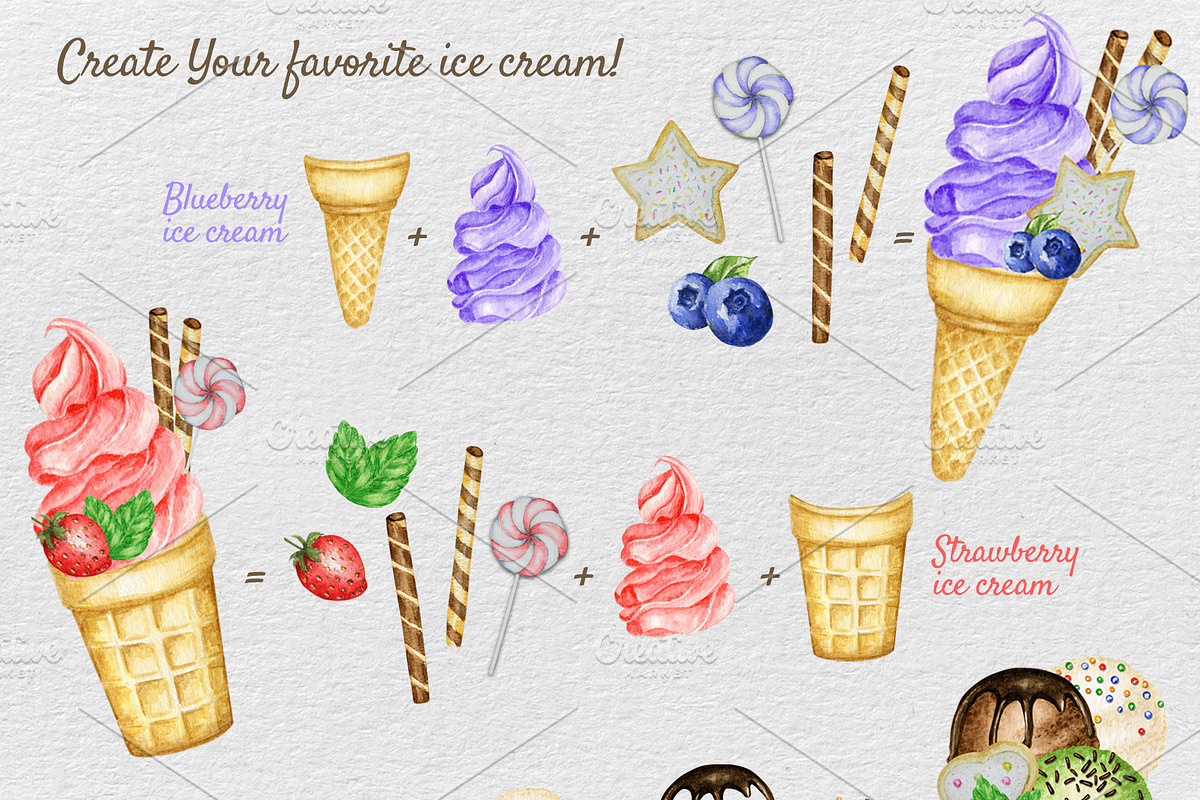 Ice Cream Watercolor Constructor, an Object Graphic by svetlanaARTdreams (Photo 3 of 9)