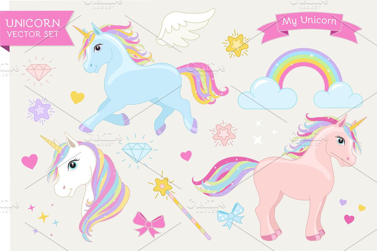 Magic Unicorn Set. EPS+20 PNG., an Illustration by Cheremuha (Photo 1 of 2)