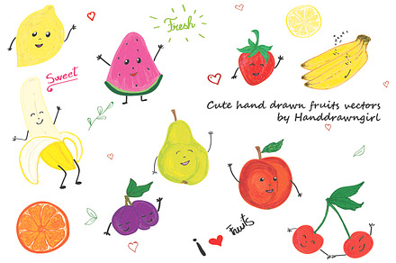 Cute hand drawn fruits vectors