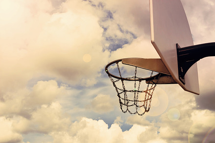 Basketball hoop and sky featuring basketball, sport, and net