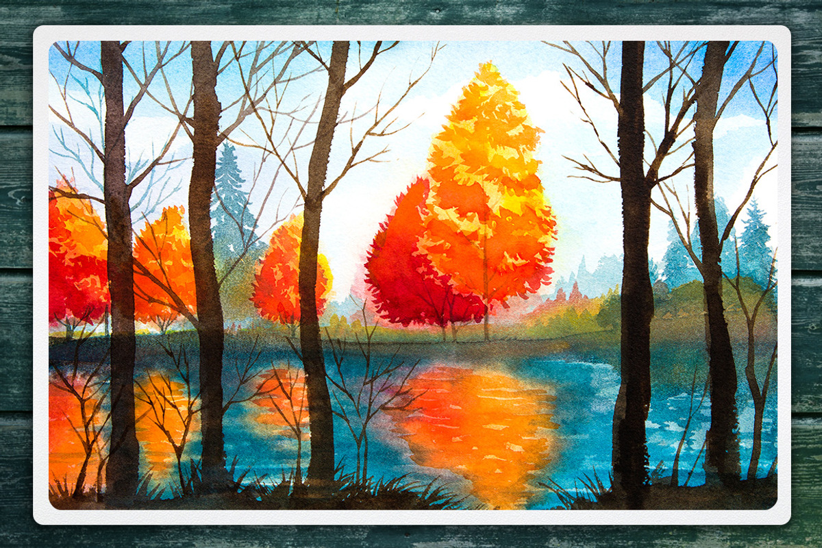 Autumn watercolor landscapes, an Illustration by AlexGreenArt (Photo 8 of 11)