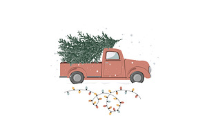 Vintage Red Christmas Truck With