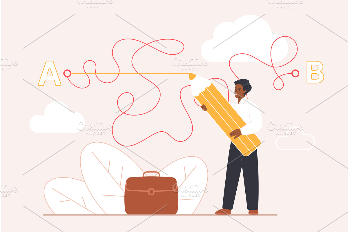 Simplify complex task man holding, a Person Illustration by Lemberg Vector