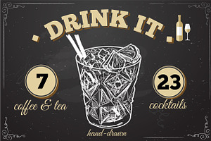 Big cocktail set hand drawn