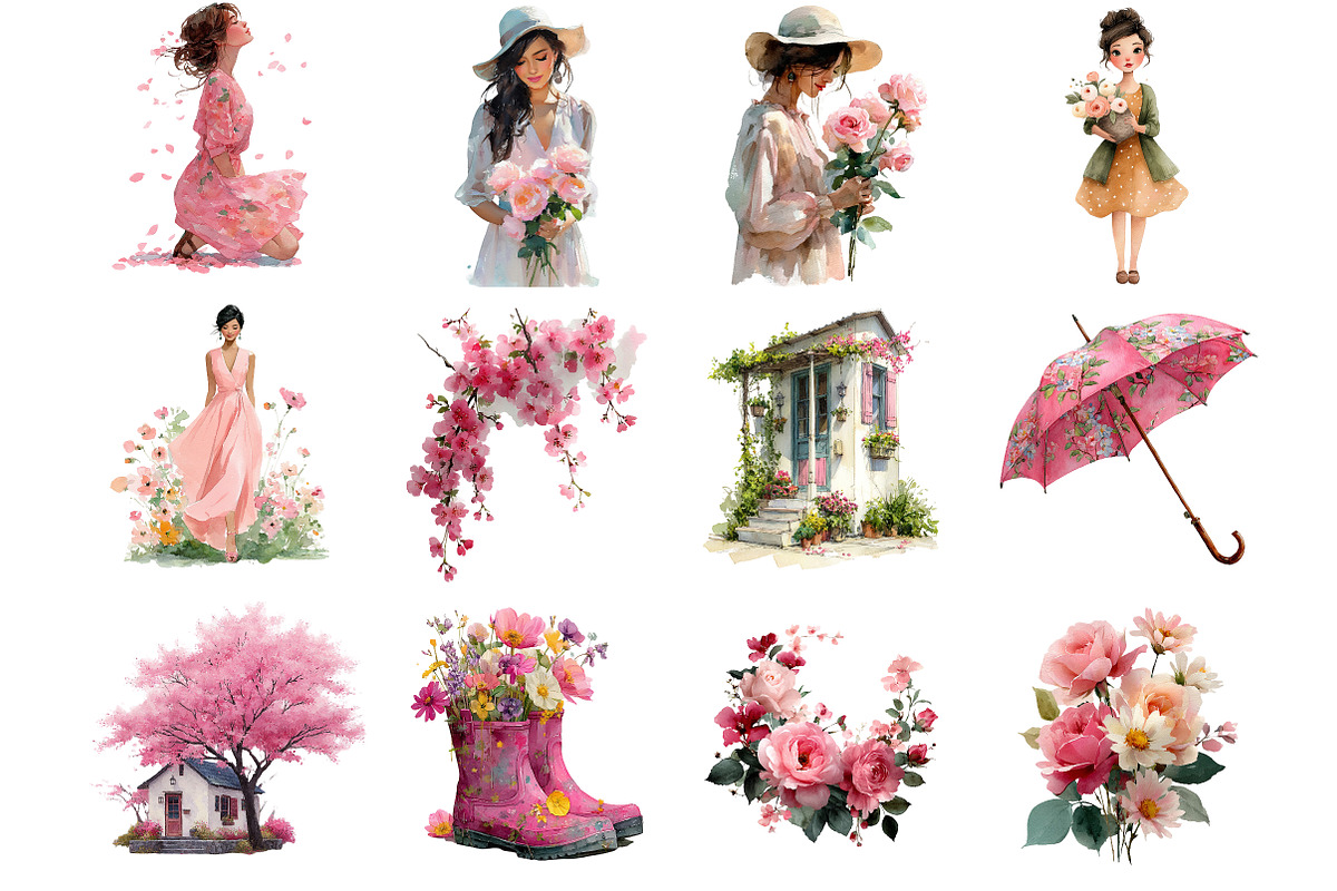 Pink Spring Gardening Clipart, an Illustration by DreamArtGraphic (Photo 2 of 3)