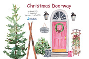 Christmas Doorway & Wreath, an Illustration by Graphic Blue Bird (Thumbnail 1 of 7)