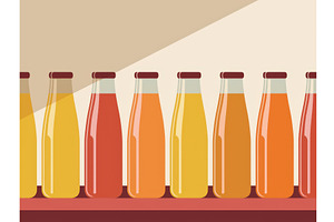 Colorful assortment of juice bottles, an Illustration by tilialucida