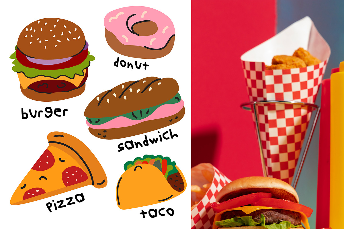 Fast Food Vector Elements, a Food Illustration by Luamor (Photo 3 of 9)