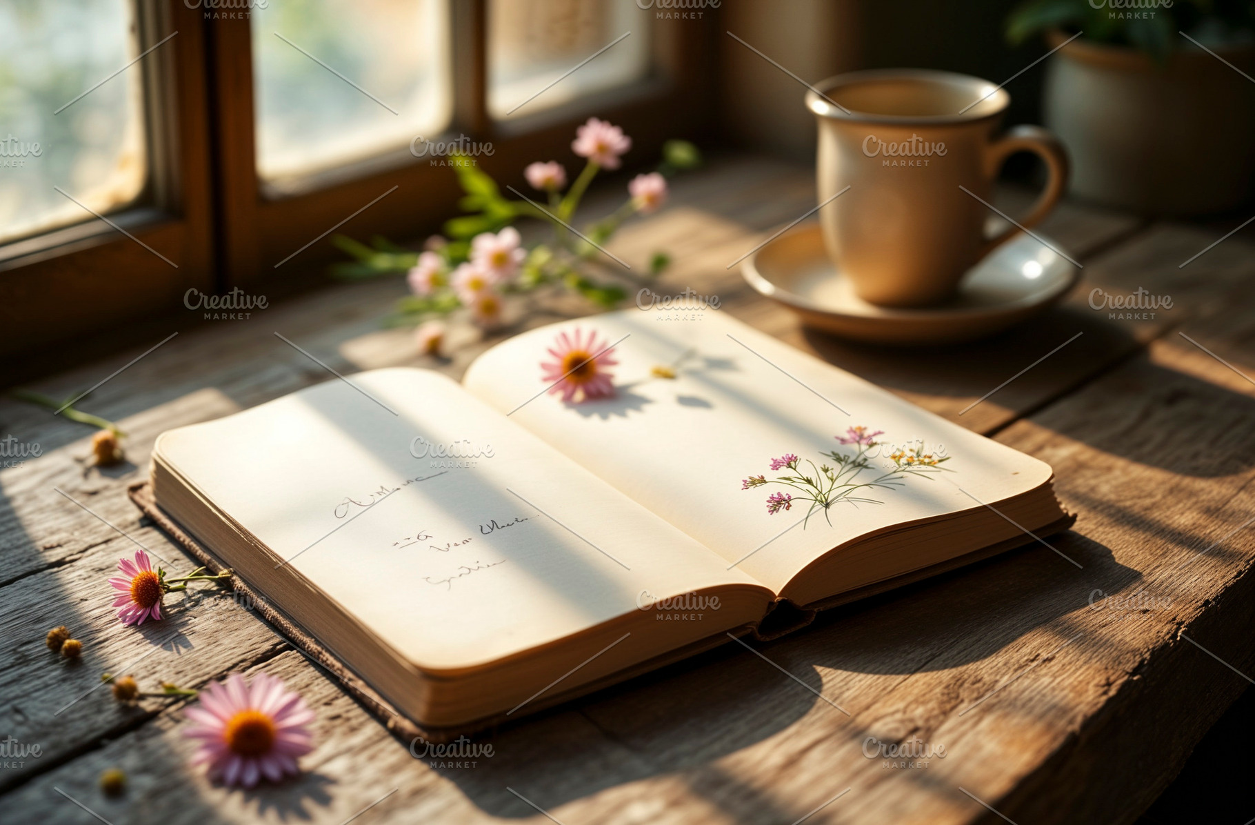 Cozy still life of an open book, a Photo by rarrarorro