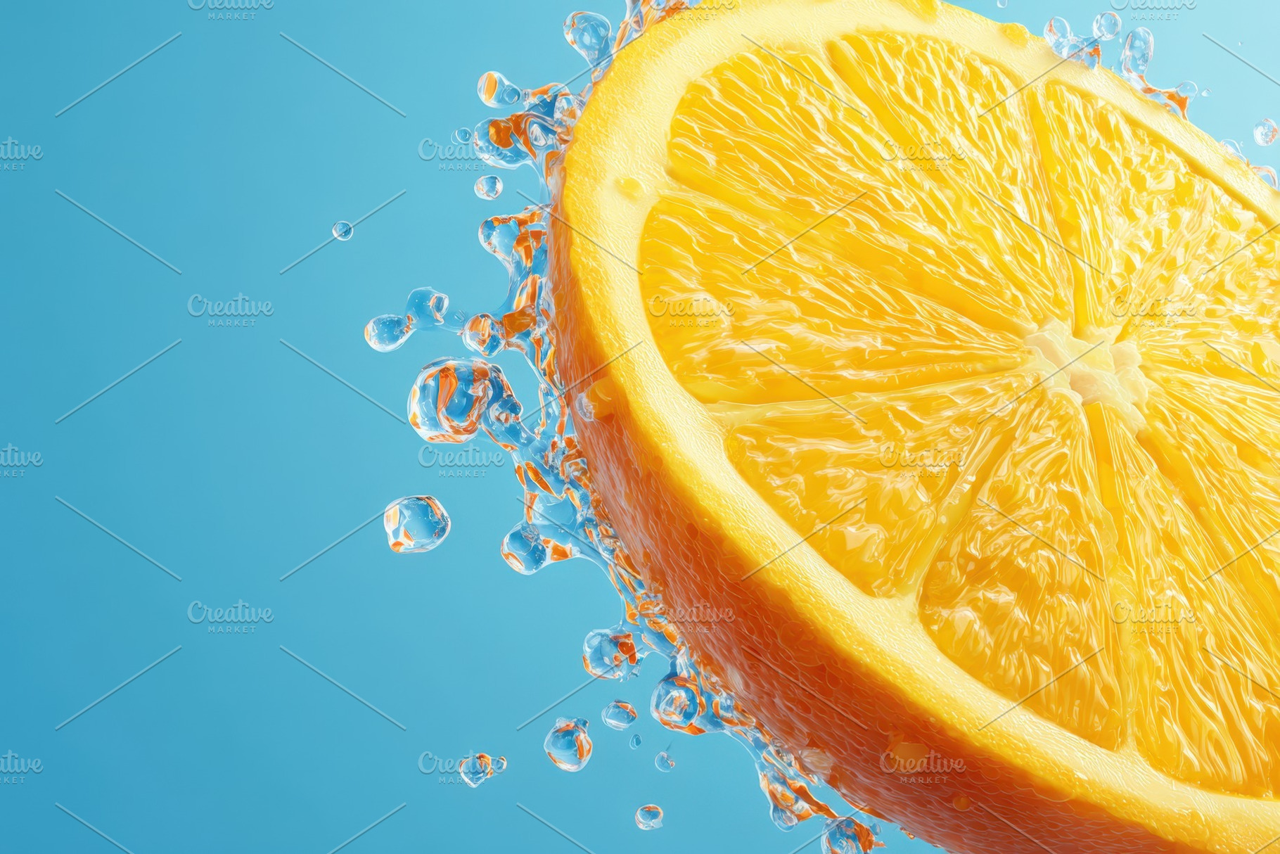 Fresh orange slice with water splash, a Food & Drink Photo by AlyaAnd