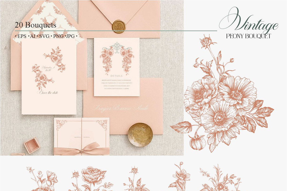 Vintage Peony Bouquet, a Pattern Graphic by Collection by VY (Photo 6 of 9)