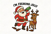 Funny Drunk Santa and Reindeer PNG, an Illustration by CraftArtStudio (Thumbnail 1 of 4)