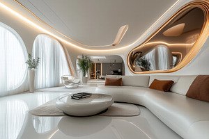 A modern, Futuristic interior design style living room featuring curved white f, an Arts & Entertainment Photo by Textures & Backgrounds
