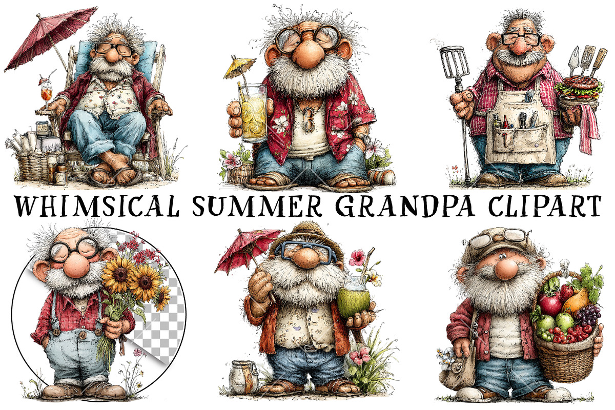Whimsical Summer Grandpa Clipart, an Illustration by OK Design (Photo 2 of 6)