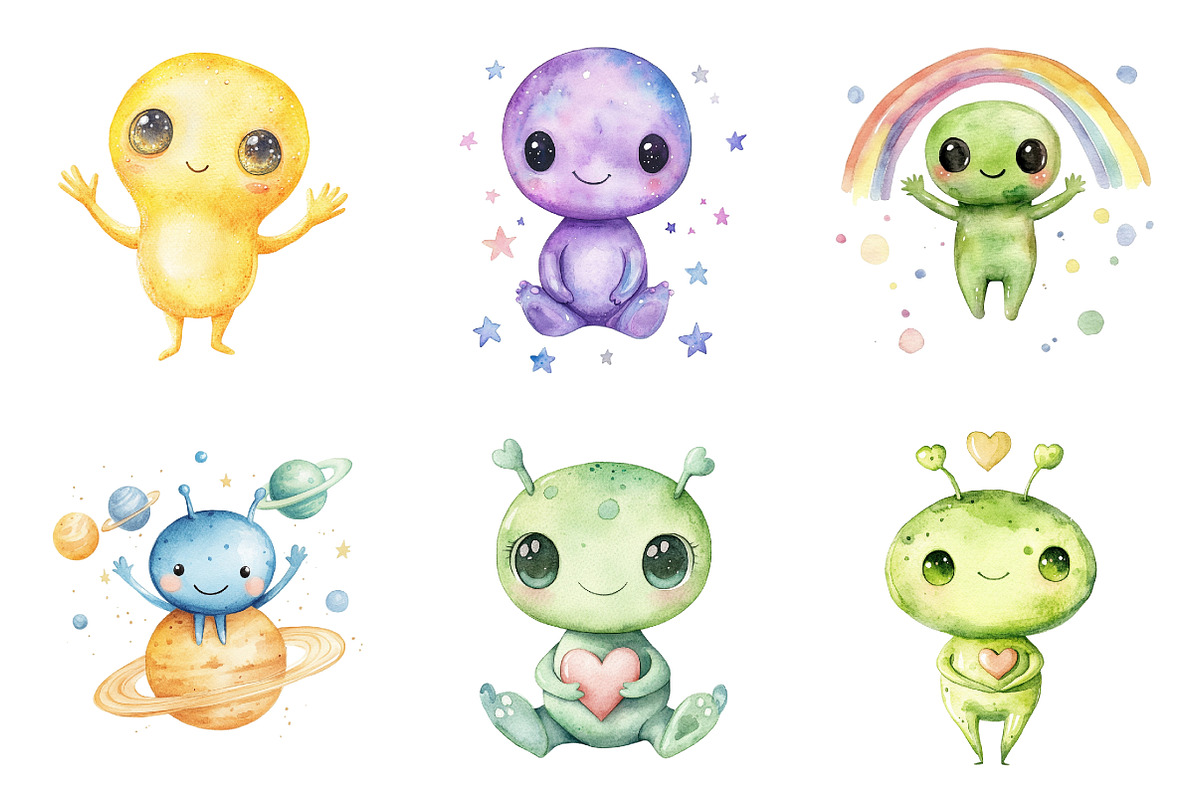 Kawaii Alien Clipart, an Illustration by Design Market (Photo 4 of 5)