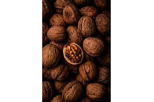Pile of walnuts with one opened, a Food & Drink Photo by Yulia Furman