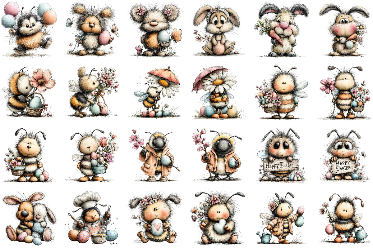 Quirky Easter Bee Clipart, an Illustration by Sublimation Artist (Photo 2 of 7)