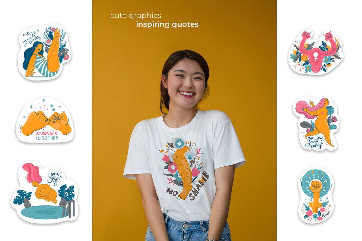 Girl Power Sticker Vector Collection, an Illustration by Kate Galunga Artstore (Photo 2 of 6)