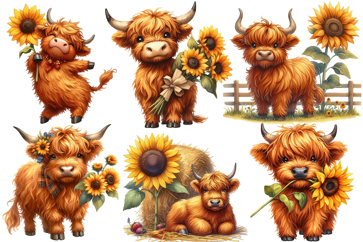 Highland Cow with Sunflowers, an Illustration by Designworld (Photo 3 of 7)