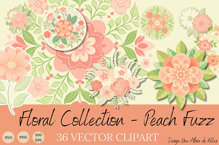 36 FLORAL PEACH FUZZ CLIPART