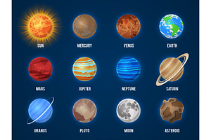 Solar System Cartoon Planets. Cosmos