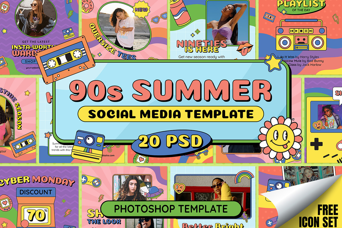 90s Summer Instagram Template, a Social Media Template by muhisya (Photo 1 of 14)