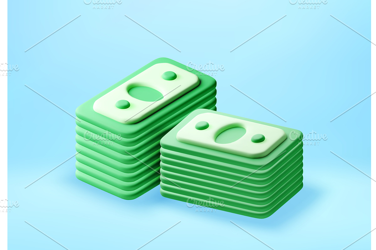 3D Stack of green paper money, a Finance Illustration by Abscent