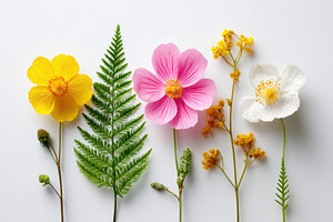 Colorful flowers and fern flat lay, a Nature Photo by AlyaAnd