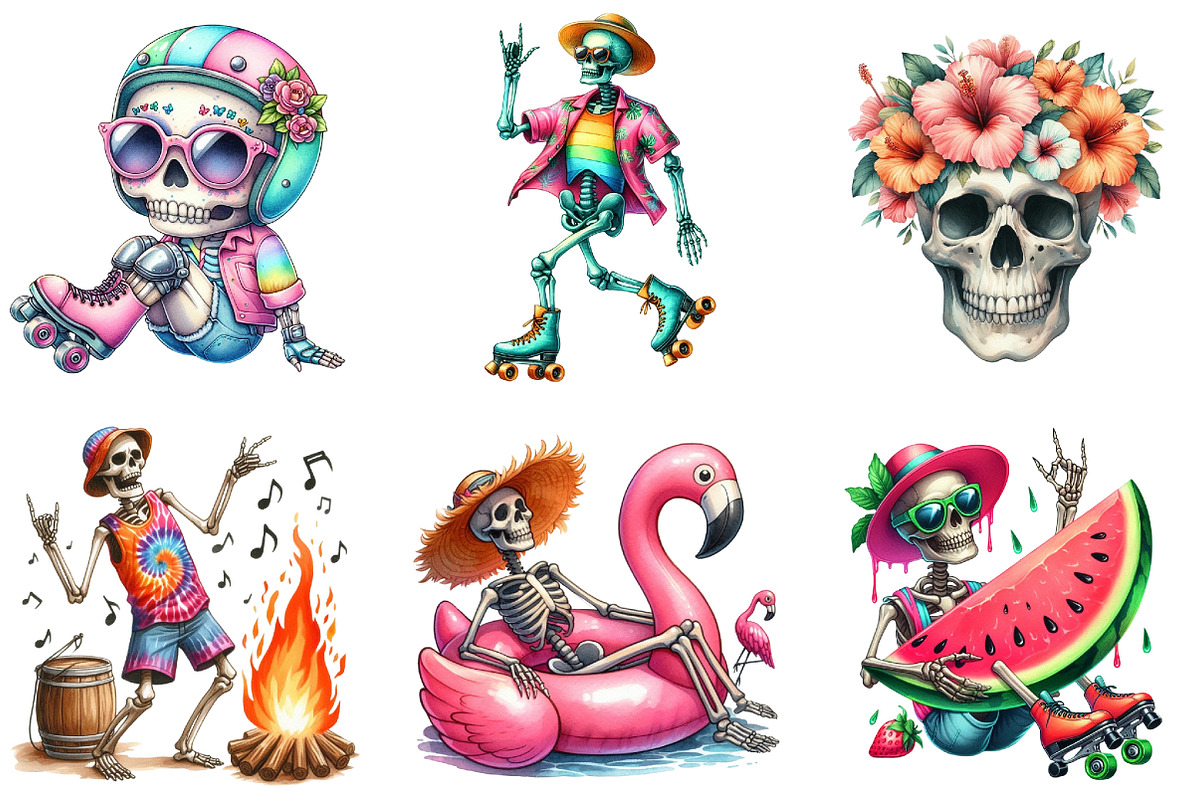 Watercolor Summer Skeleton Png Clipa, an Illustration by DreamArtGraphic (Photo 2 of 4)