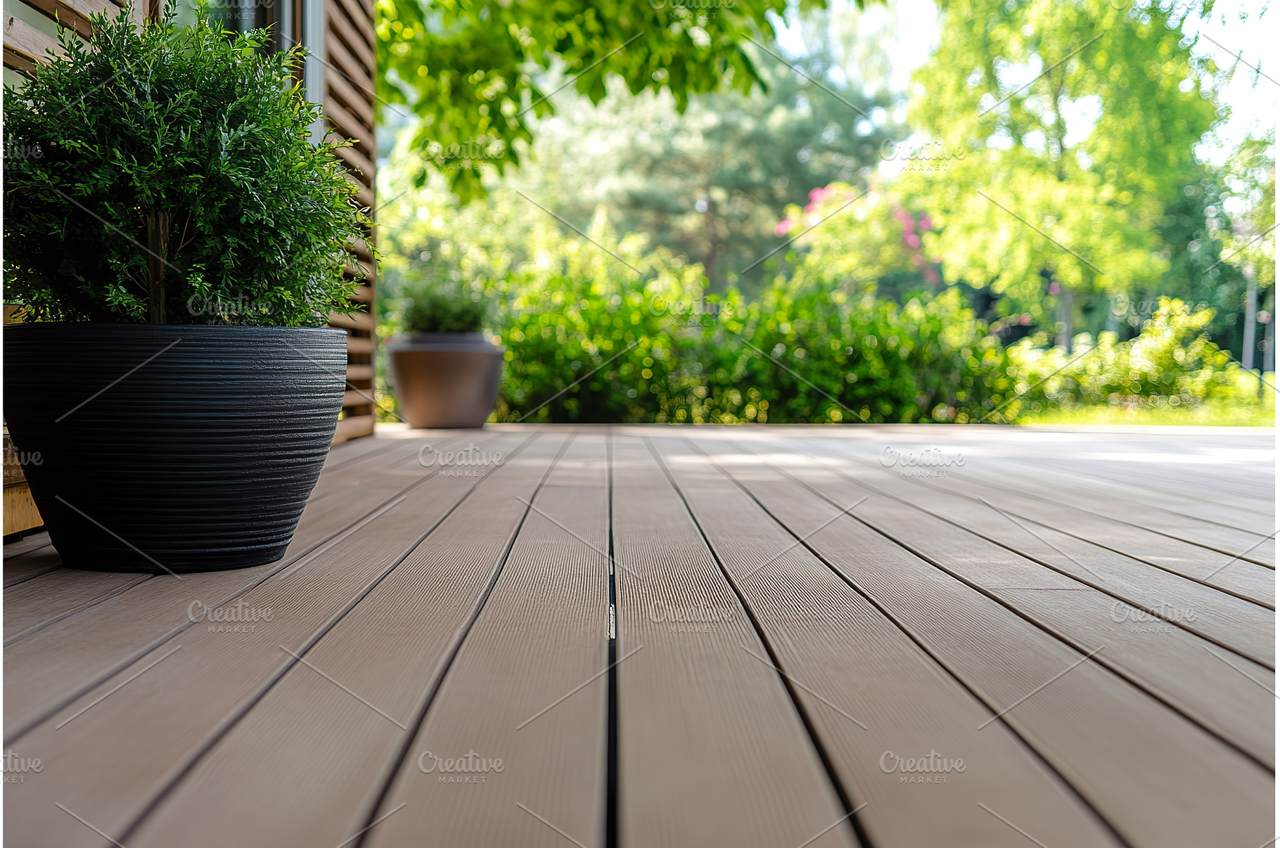 Tranquil garden patio with lush, a Nature Photo by Lermont51