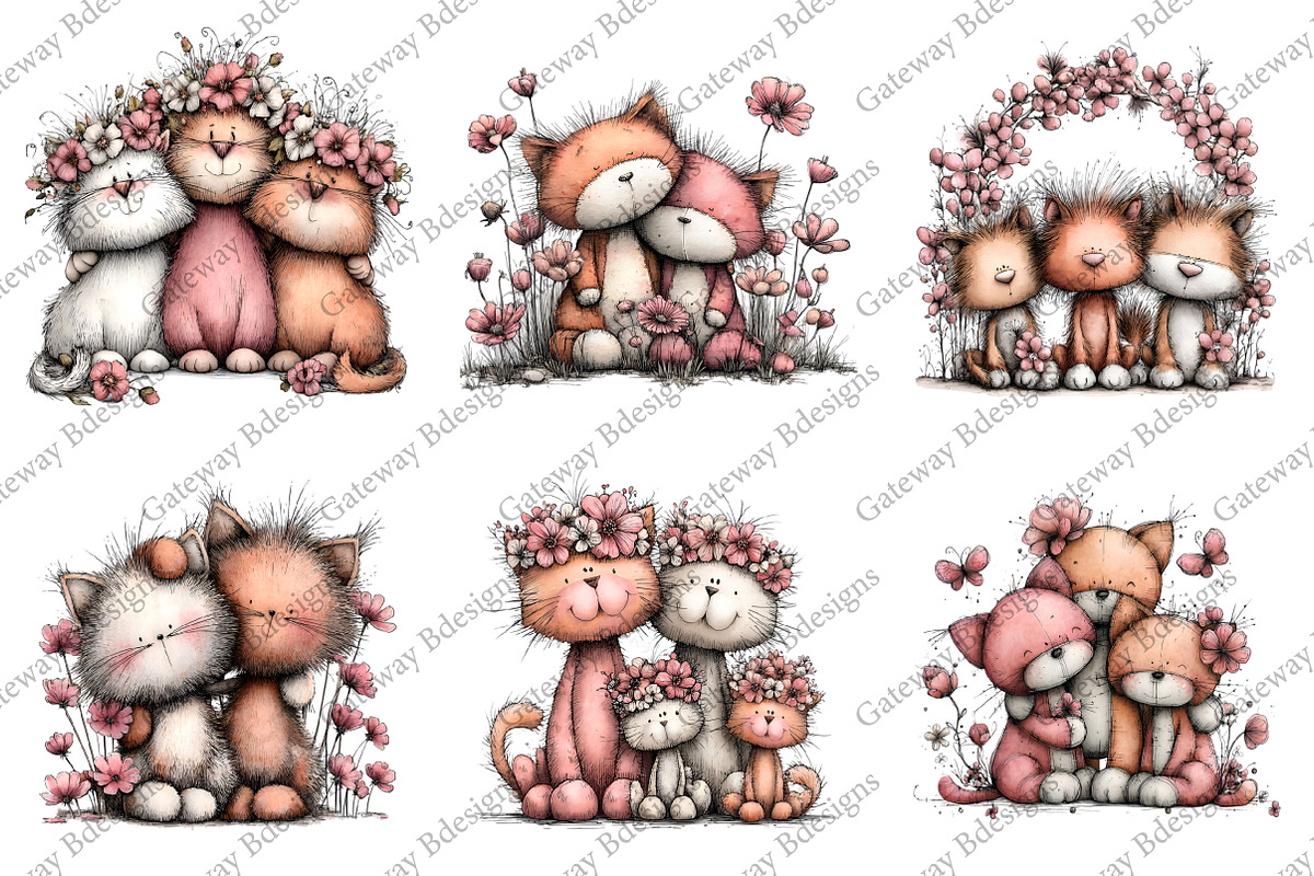 Whimsical Spring Cats Clipart Bundle, an Illustration by GatewayDesign (Photo 2 of 3)