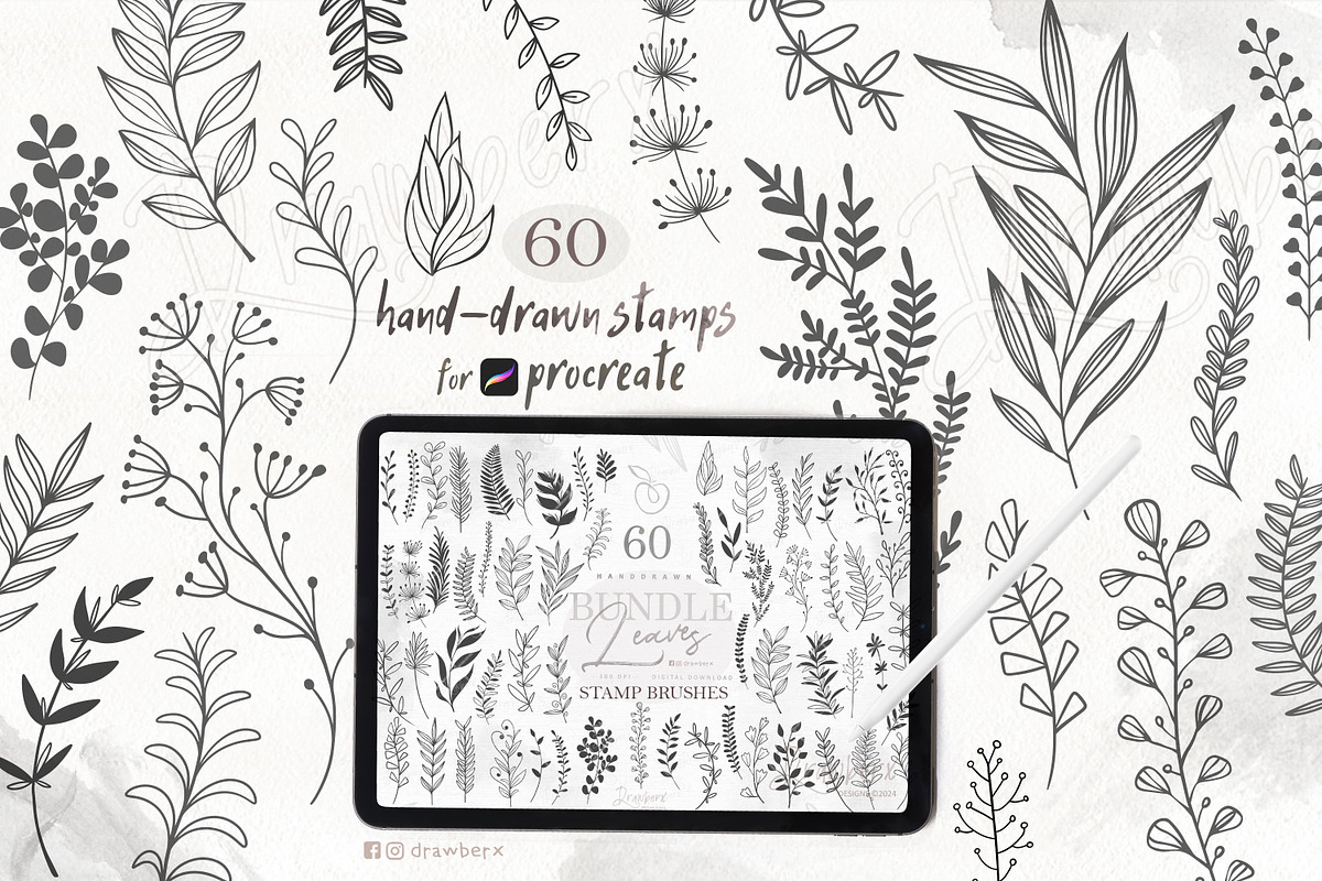 Leaves & Branches Stamp Brushes 003, a Brush Add-On by Drawberx (Photo 1 of 5)