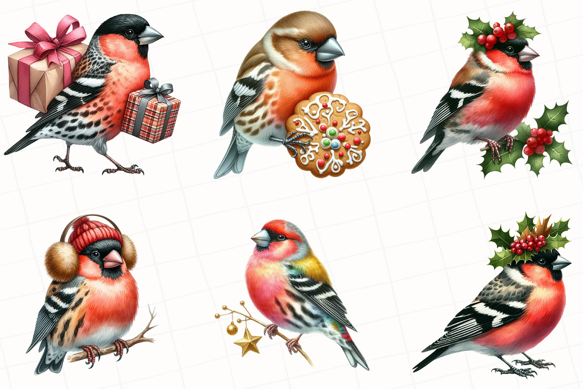 Christmas Grosbeak Birds Clipart, an Illustration by OK Design (Photo 2 of 5)
