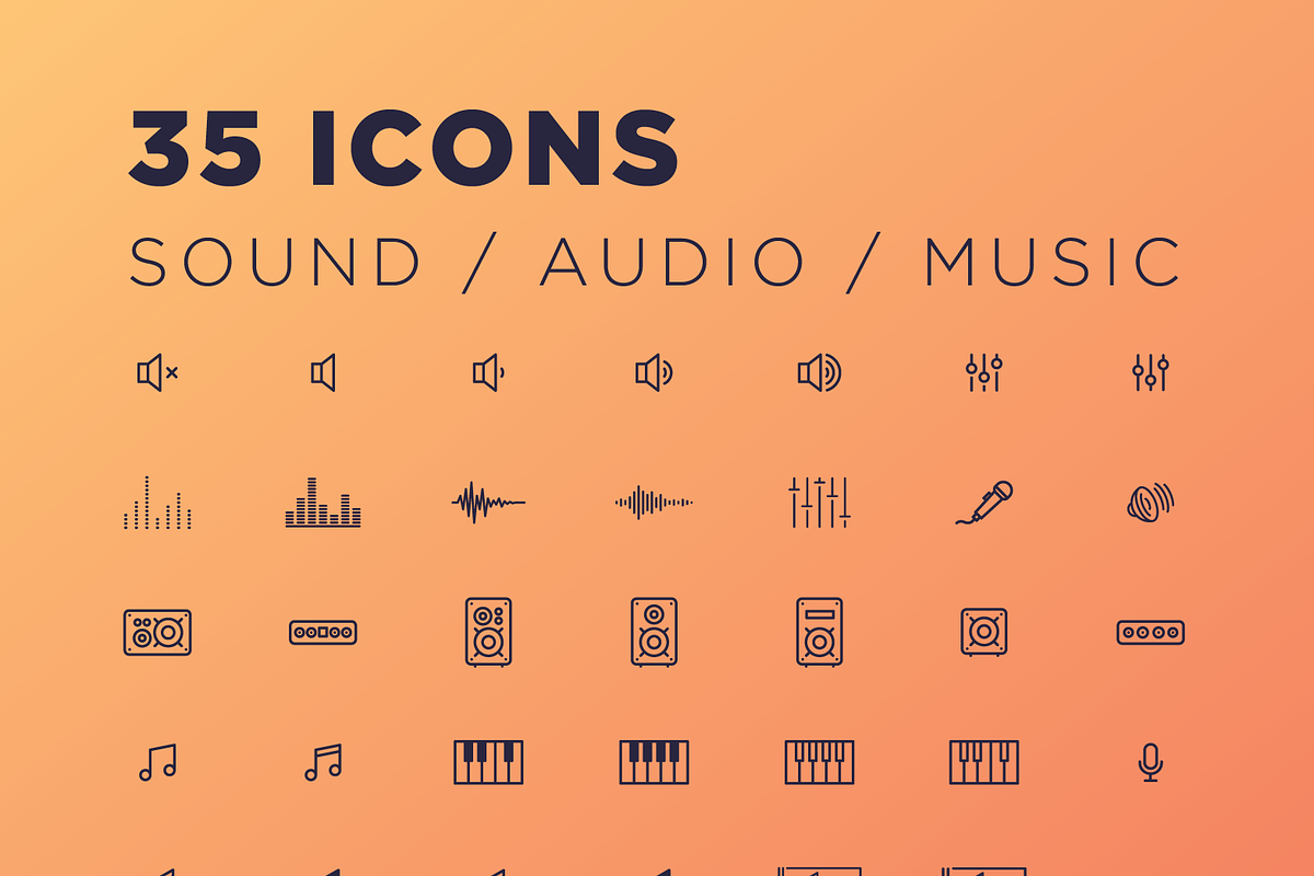 35 Sound/Audio/Music Icons, an Outline Icon by Gummy Blair