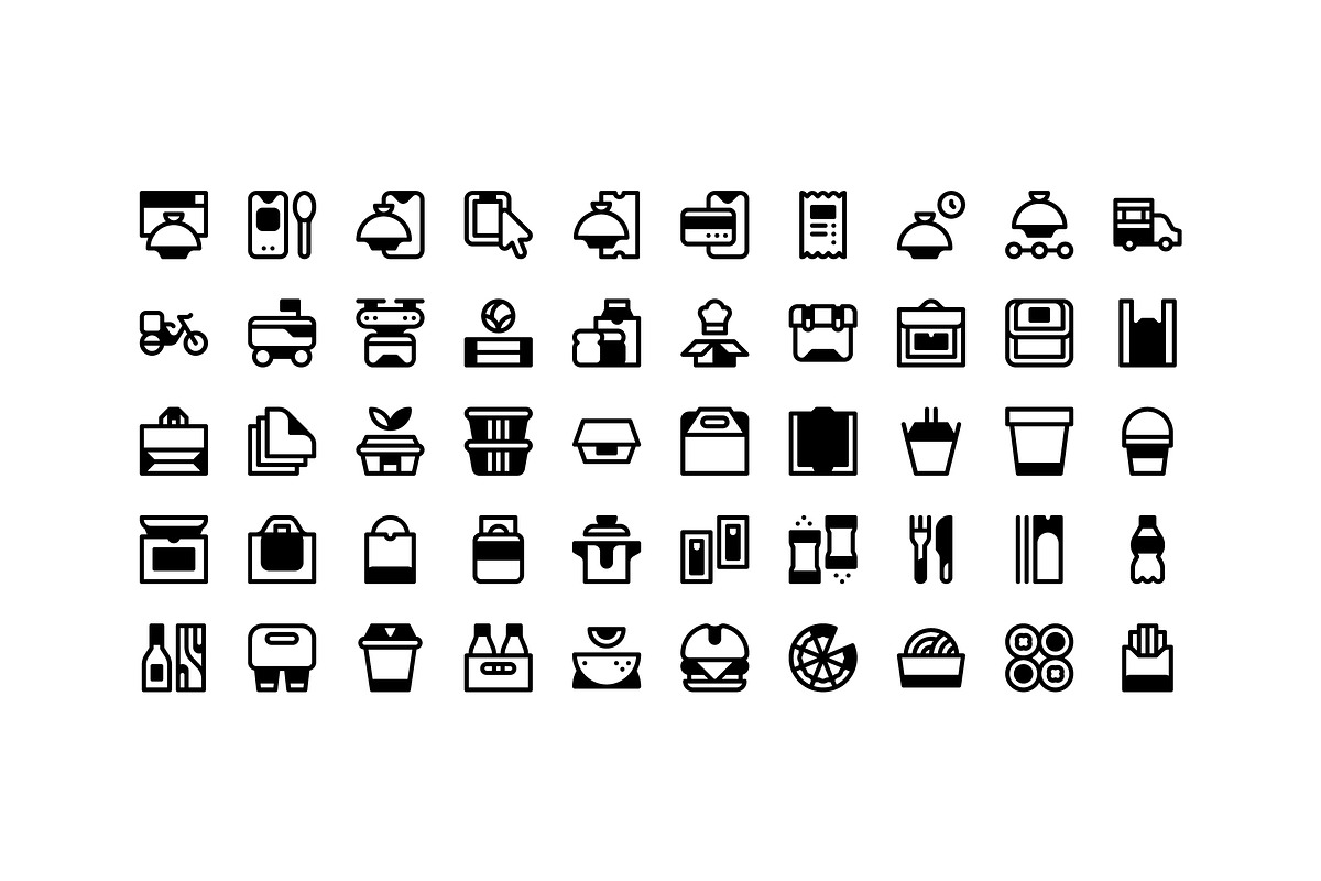 50 Food Delivery Icons, an Outline Icon by Side Project (Photo 3 of 8)