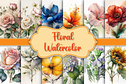 Floral Flower Watercolor Backgrounds, an Illustration by Gemstone (Thumbnail 1 of 4)