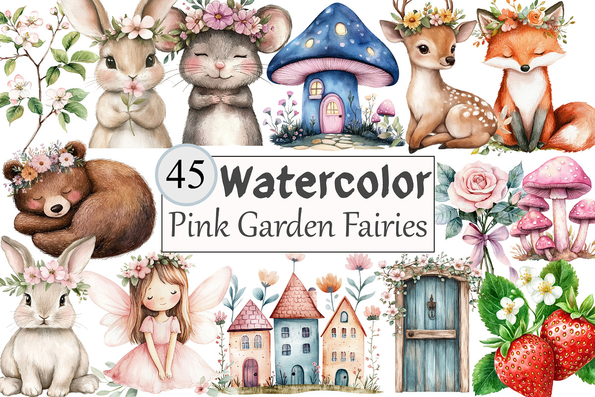 Watercolor Pink Garden Fairies Clipa, a Seasonal Illustration by Design Market (Photo 1 of 5)