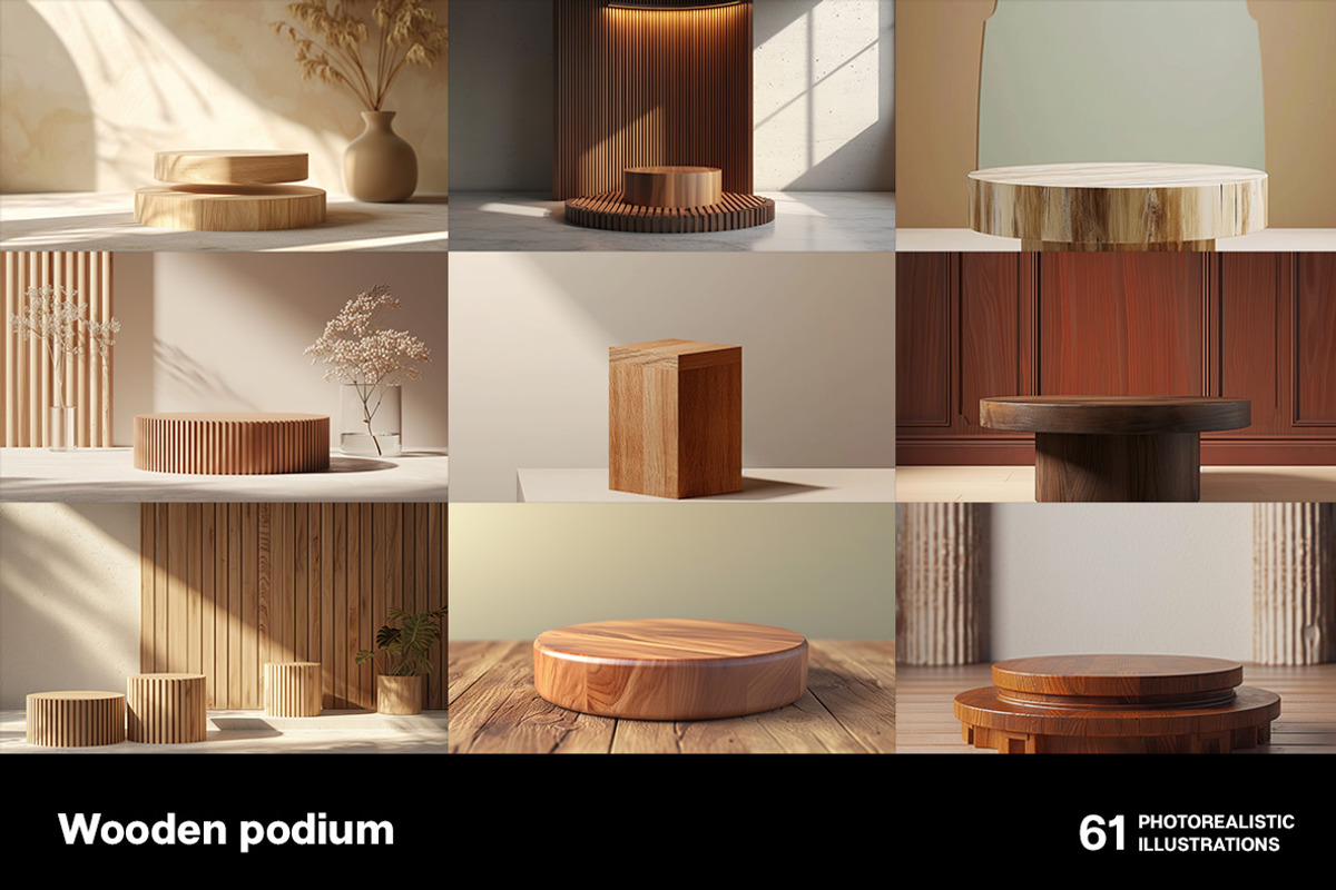 Wooden podiums. 61 images, a Decorative Illustration by Handmadefont (Photo 6 of 14)