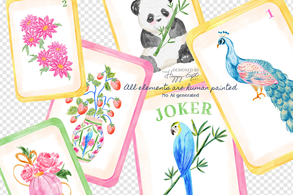 Watercolor Mahjong Tiles Clipart, a Decorative Illustration by TheHappyGiftArt (Photo 5 of 5)