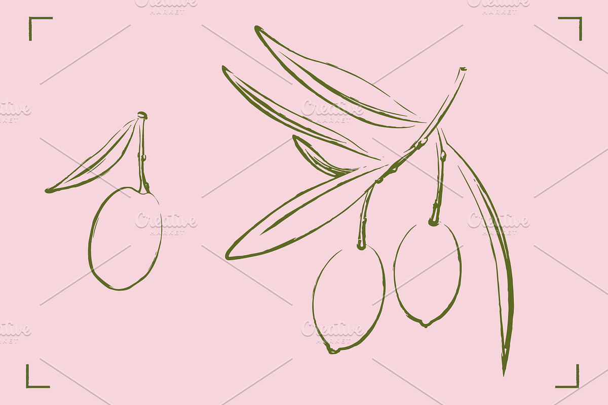OLIVE LINE ART SET (10 elements), a Food Illustration by Bonfloret Studio