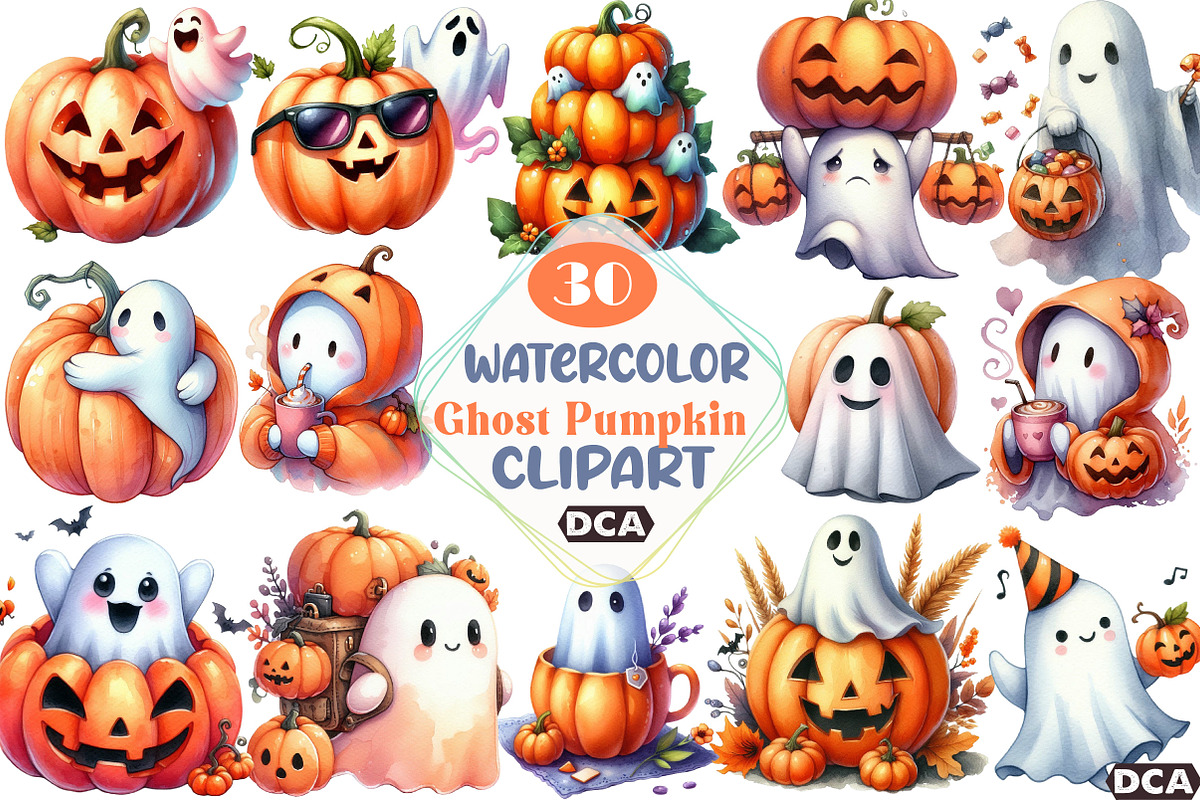 Cute Funny Ghost Pumpkin Halloween, an Illustration by DreamCafeArt (Photo 1 of 5)